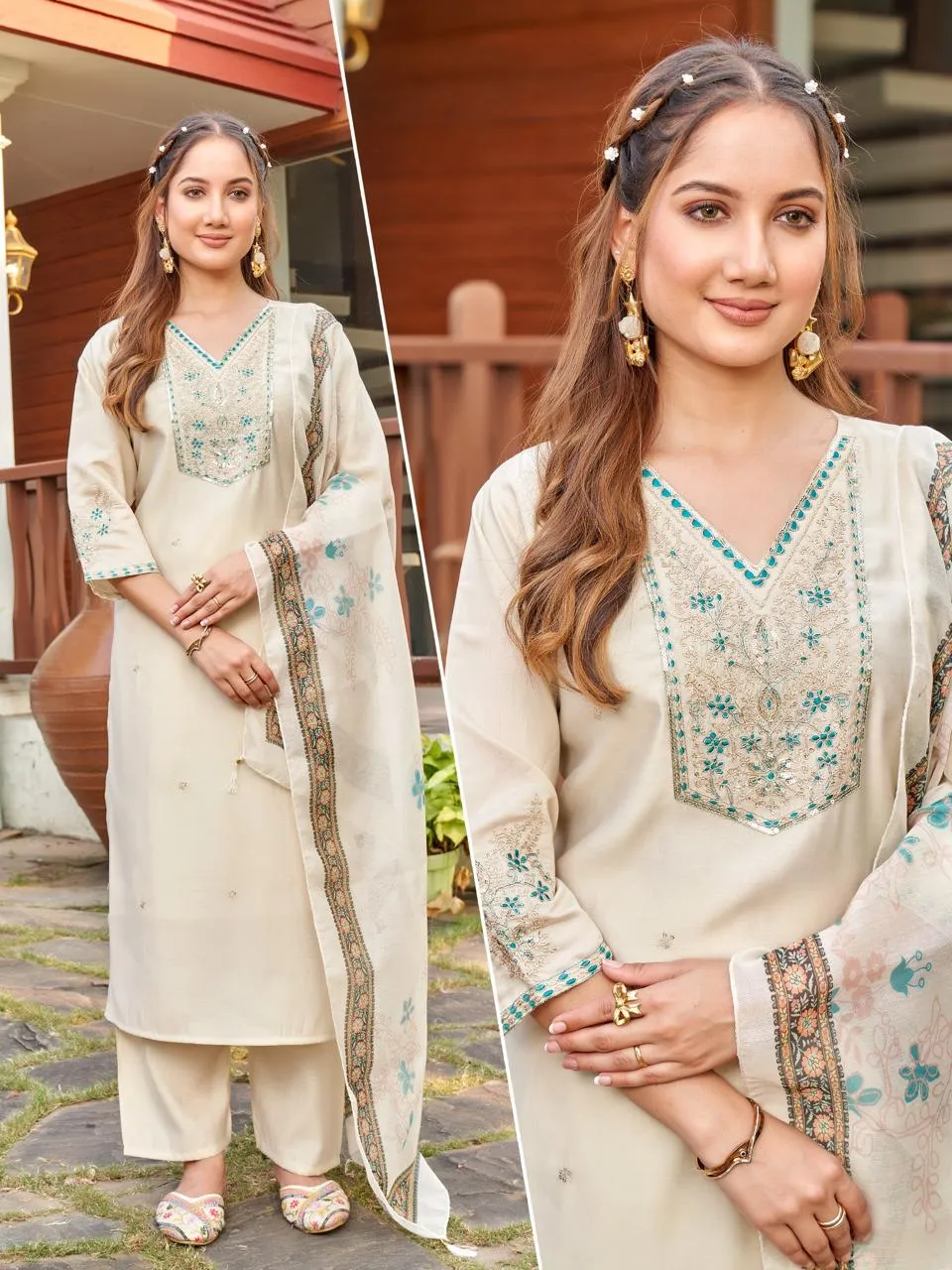 Naisha K 519 Roman Silk With Work Kurti With Bottom and Dupatta Set