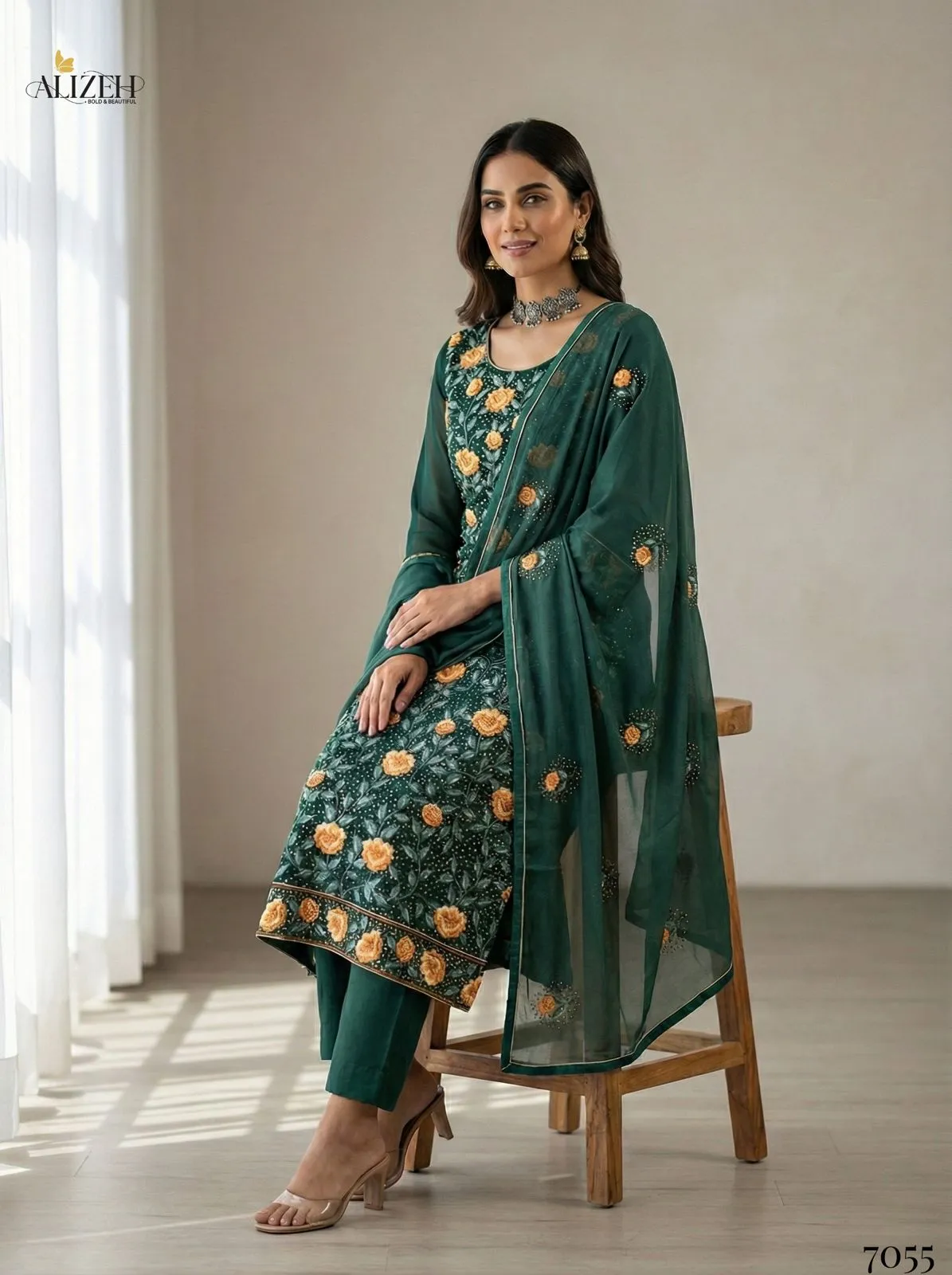 Alizeh 7054 To 7057 Georgette With Embroidered Work Readymade Suit