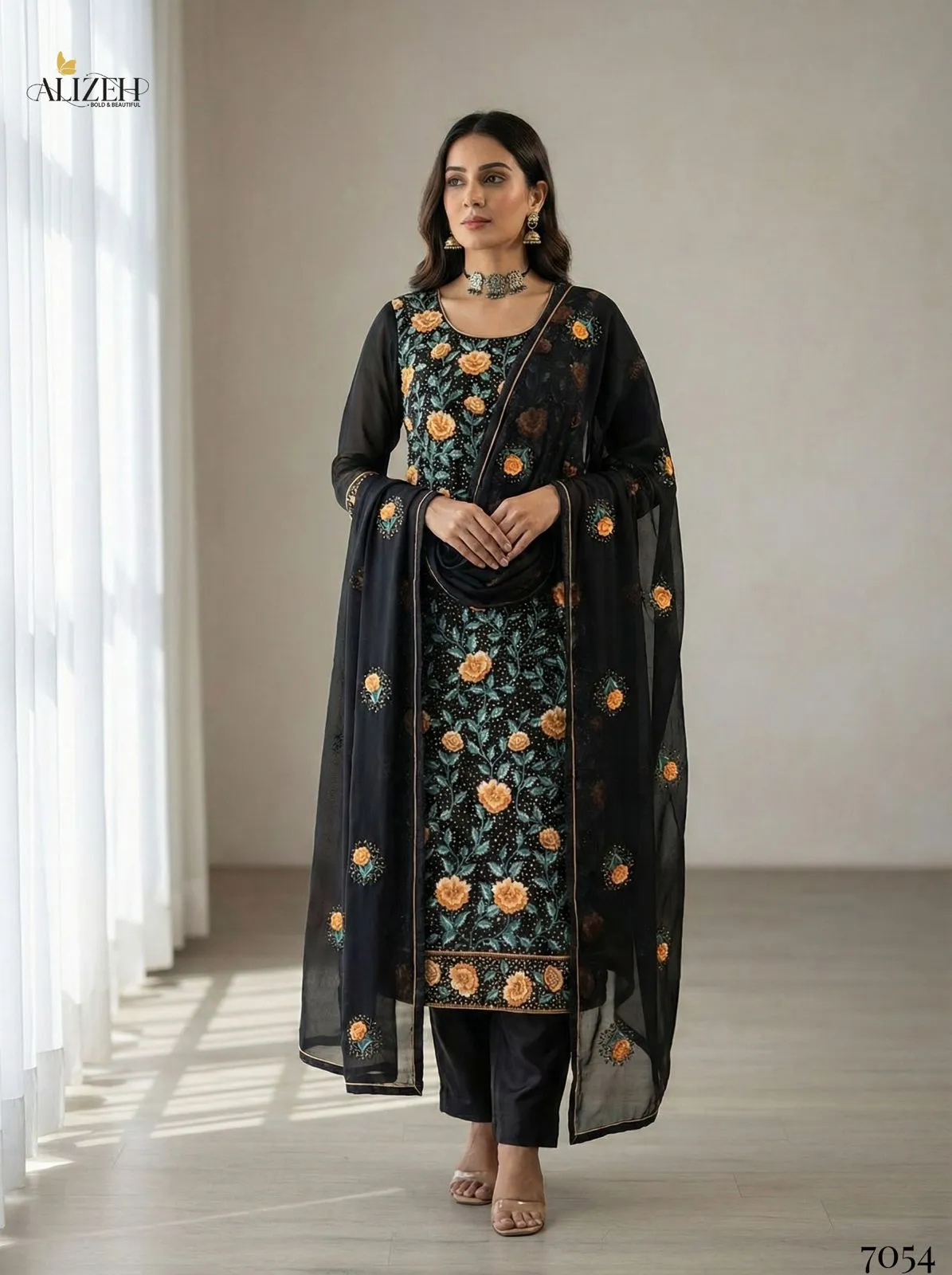 Alizeh 7054 To 7057 Georgette With Embroidered Work Readymade Suit