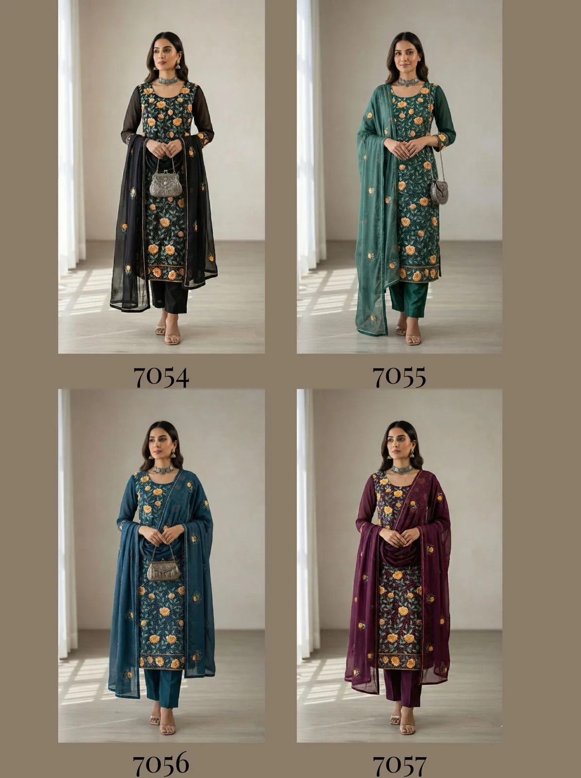 Alizeh 7054 To 7057 Georgette With Embroidered Work Readymade Suit