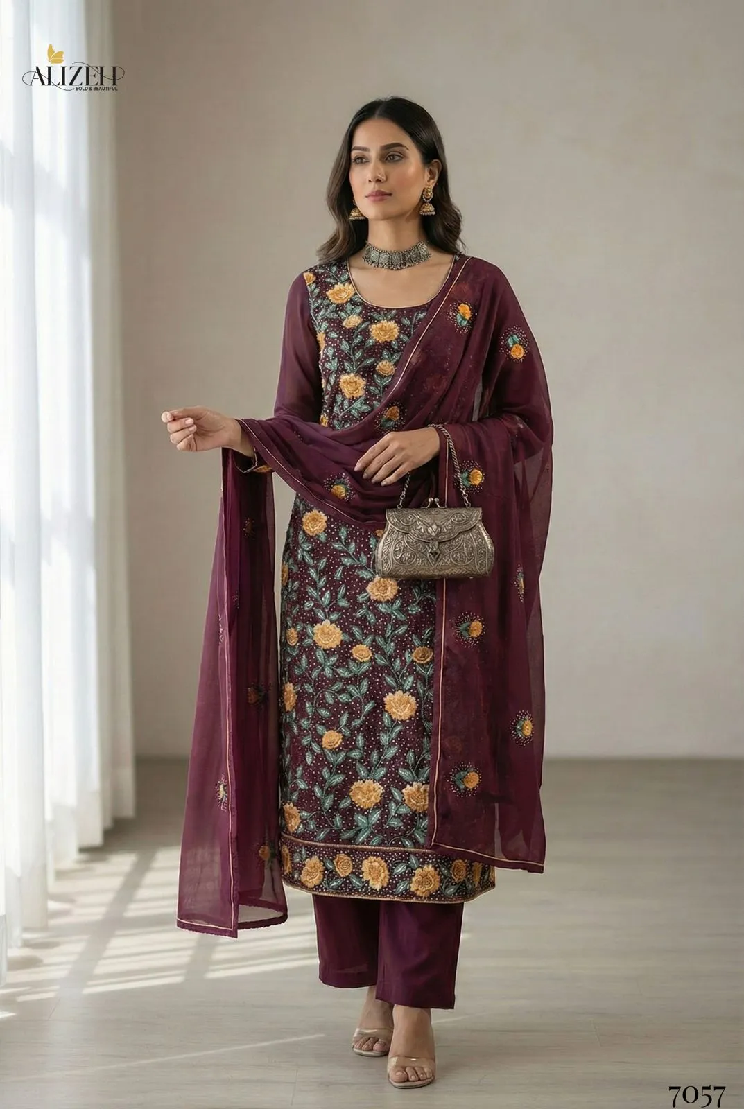 Alizeh 7054 To 7057 Georgette With Embroidered Work Readymade Suit