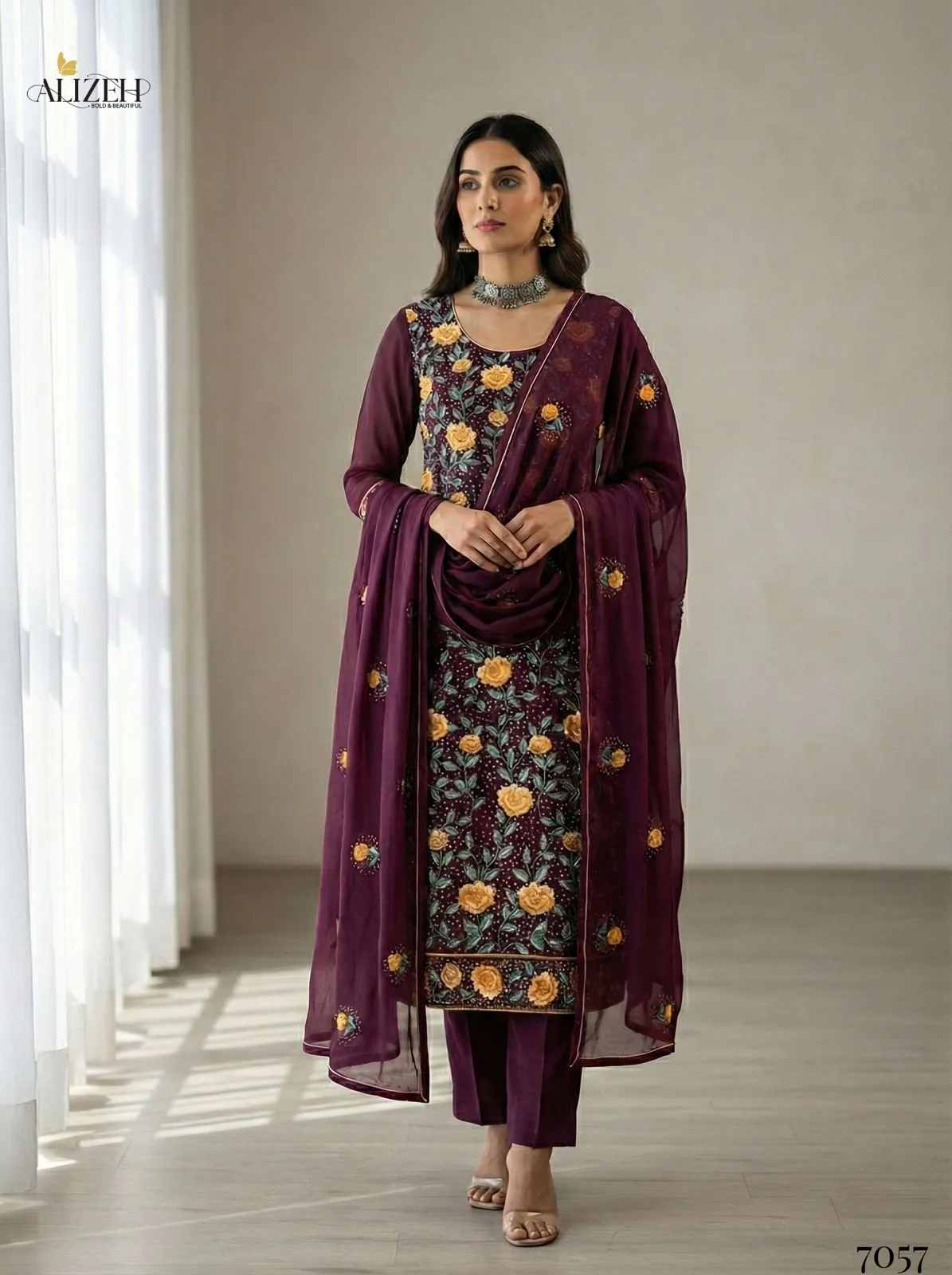 Alizeh 7054 To 7057 Georgette With Embroidered Work Readymade Suit