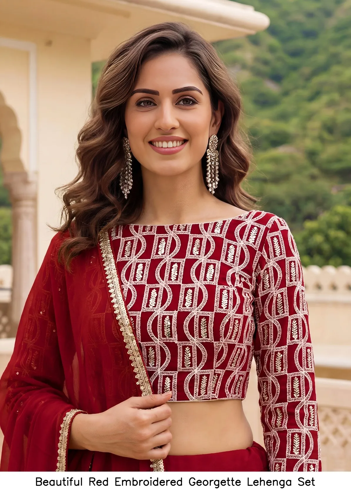 Beautiful Red Embroidered Georgette Lehenga Set