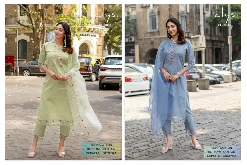 Clysi 8043 And 8044 Cotton Stylish Kurti Pant And Dupatta Collection