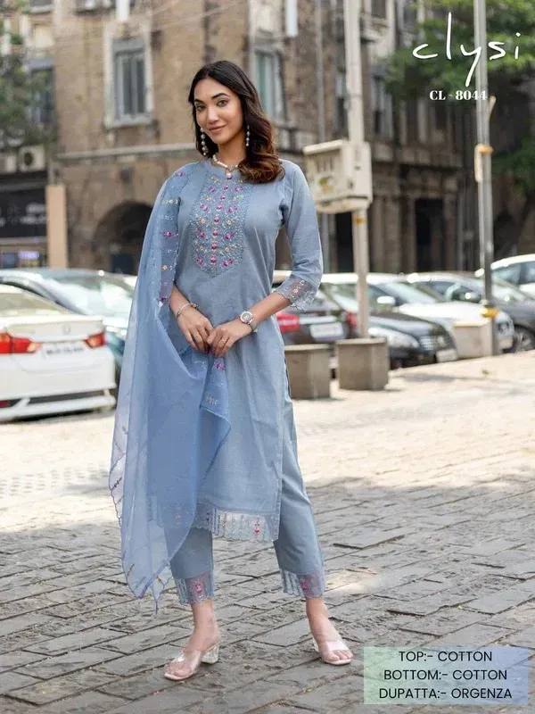 Clysi 8043 And 8044 Cotton Stylish Kurti Pant And Dupatta Collection