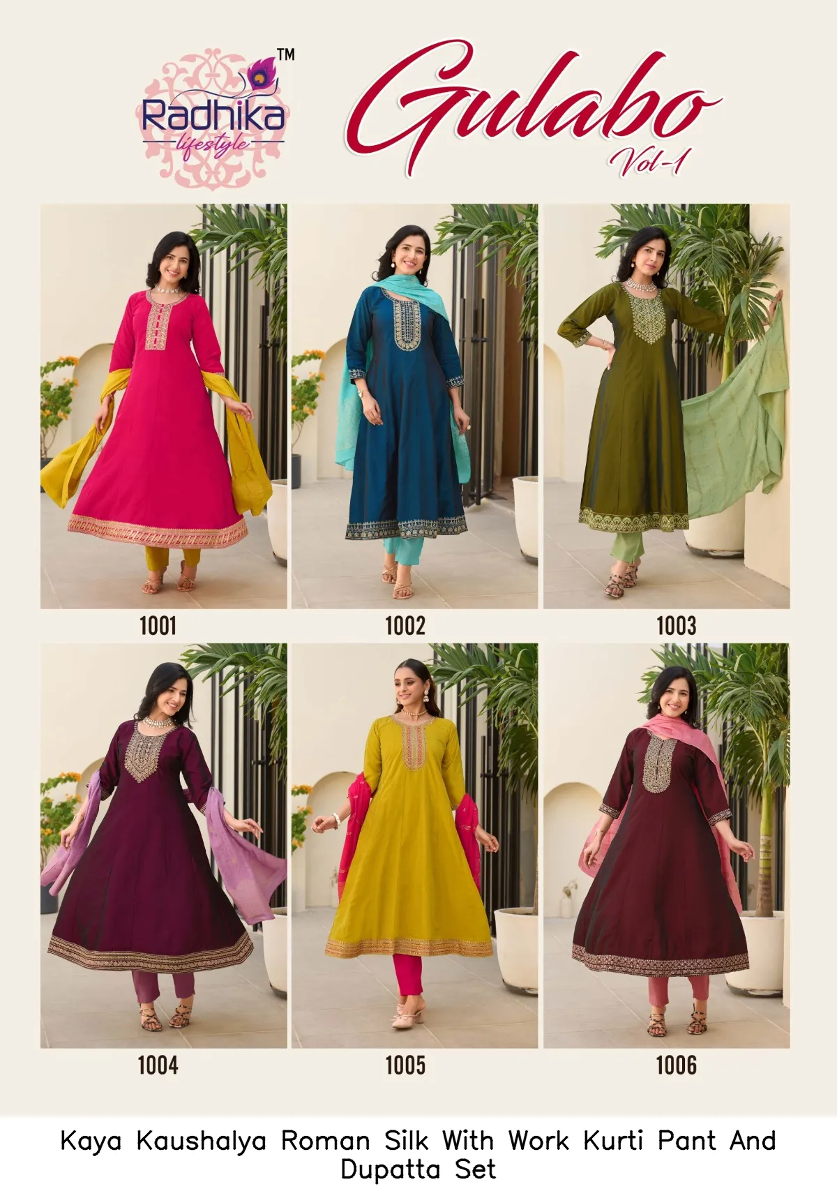 Kaya Kaushalya Roman Silk With Work Kurti Pant And Dupatta Set