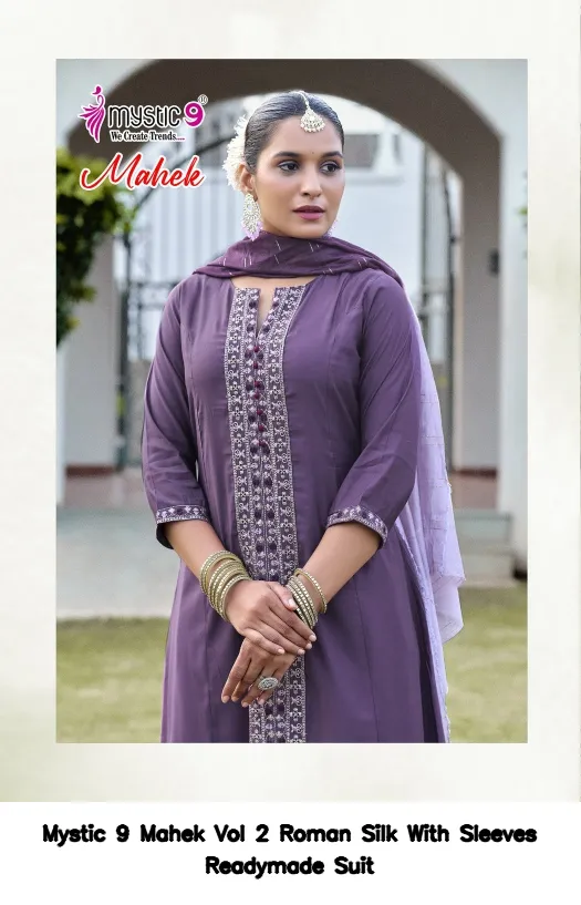 Mystic 9 Mahek Vol 2 Roman Silk With Sleeves Readymade Suit