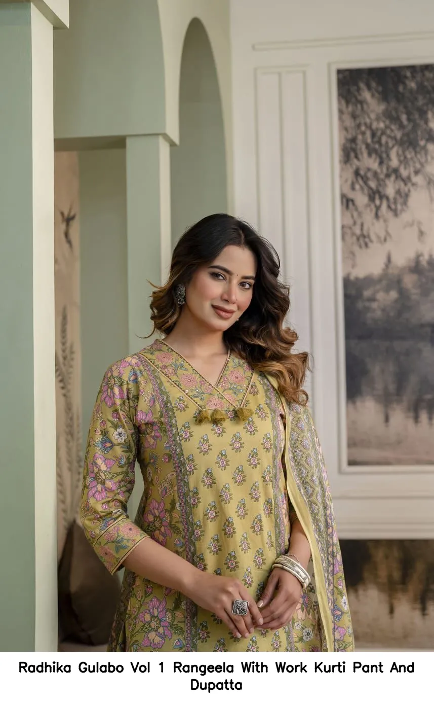 Radhika Gulabo Vol 1 Rangeela With Work Kurti Pant And Dupatta
