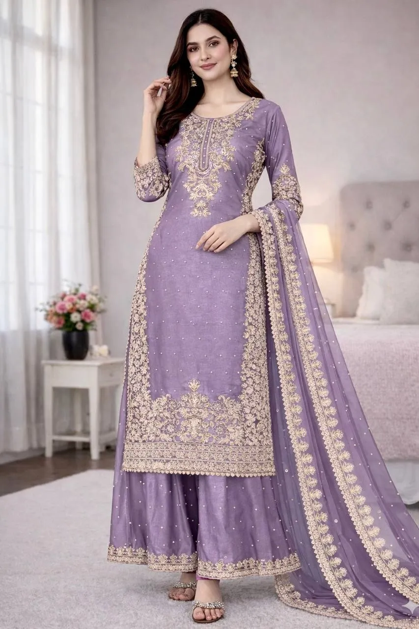 SSR 535 Gmy Silk With Heavy Embroidery Readymade Suit