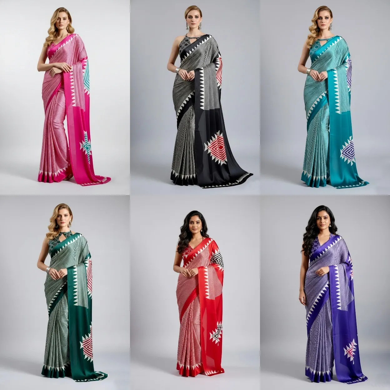 Temple Japan Satin Ajrakh Printed Fancy Saree Catalog
