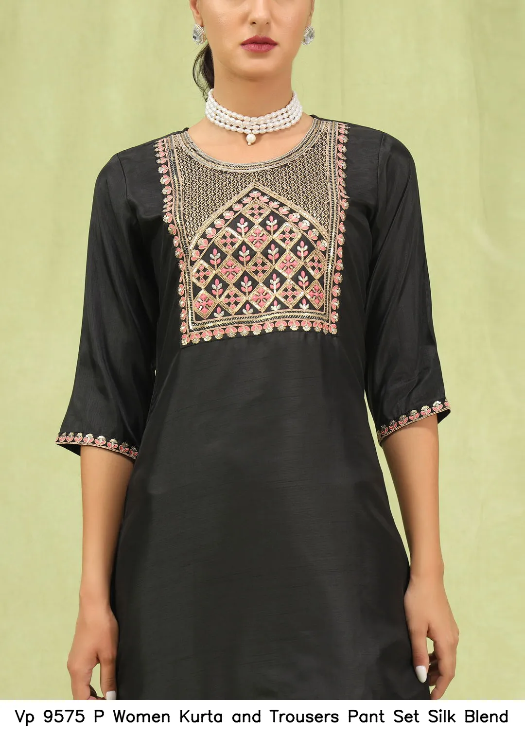 Vp 9575 P Women Kurta and Trousers Pant Set Silk Blend