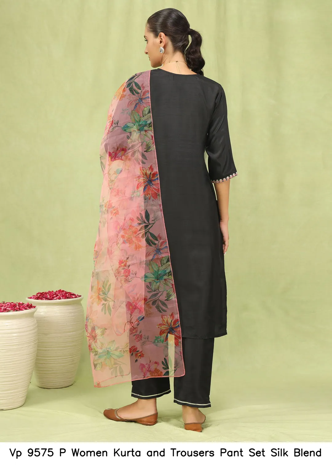 Vp 9575 P Women Kurta and Trousers Pant Set Silk Blend